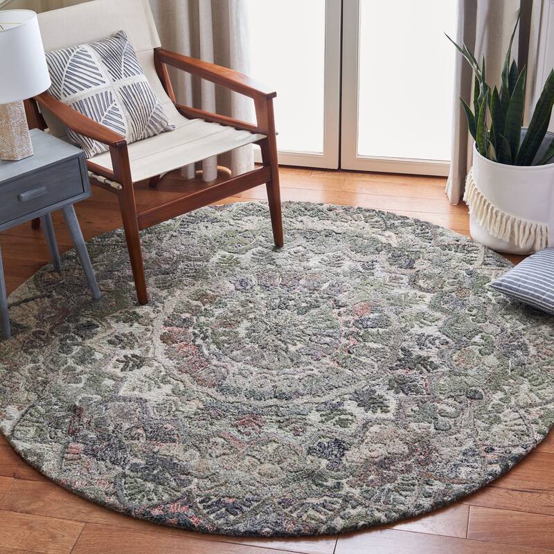 SAFAVIEH Handmade Marquee Carlijn Modern Medallion Wool Rug - 6' Round - Grey/Multi