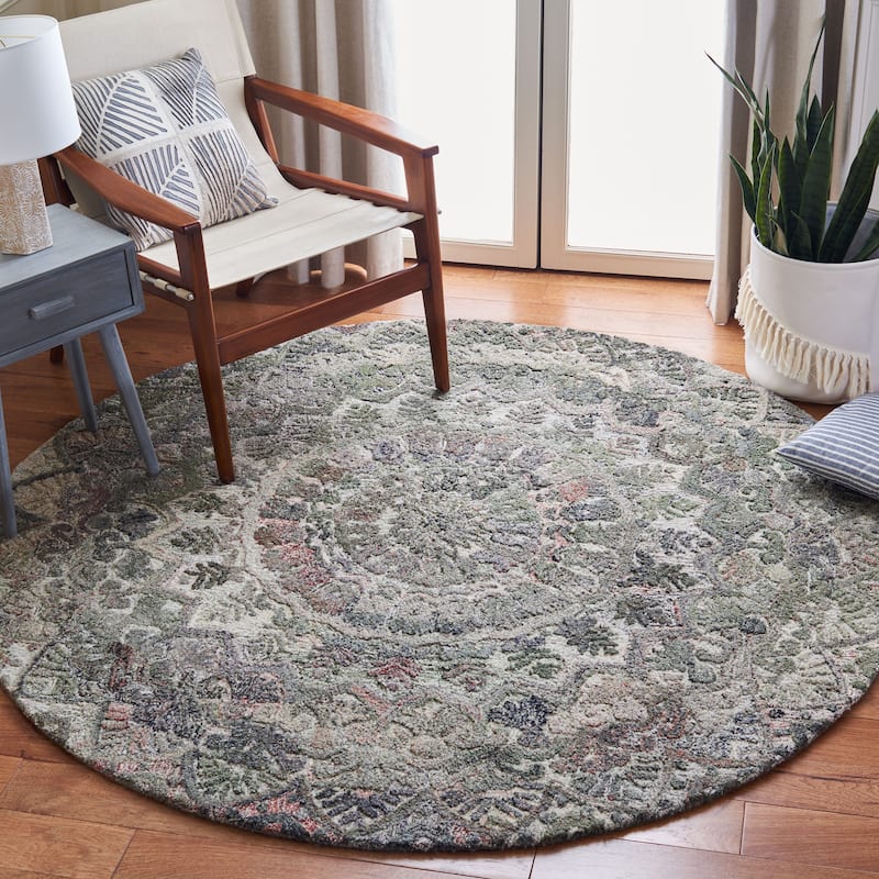 SAFAVIEH Handmade Marquee Genta Modern Medallion Wool Rug - 8' x 8' Round - Grey/Multi