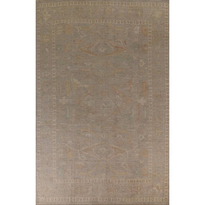 Floral Oushak Turkish Rug Hand-knotted Grey Wool Carpet - 9'1"x 12'0"