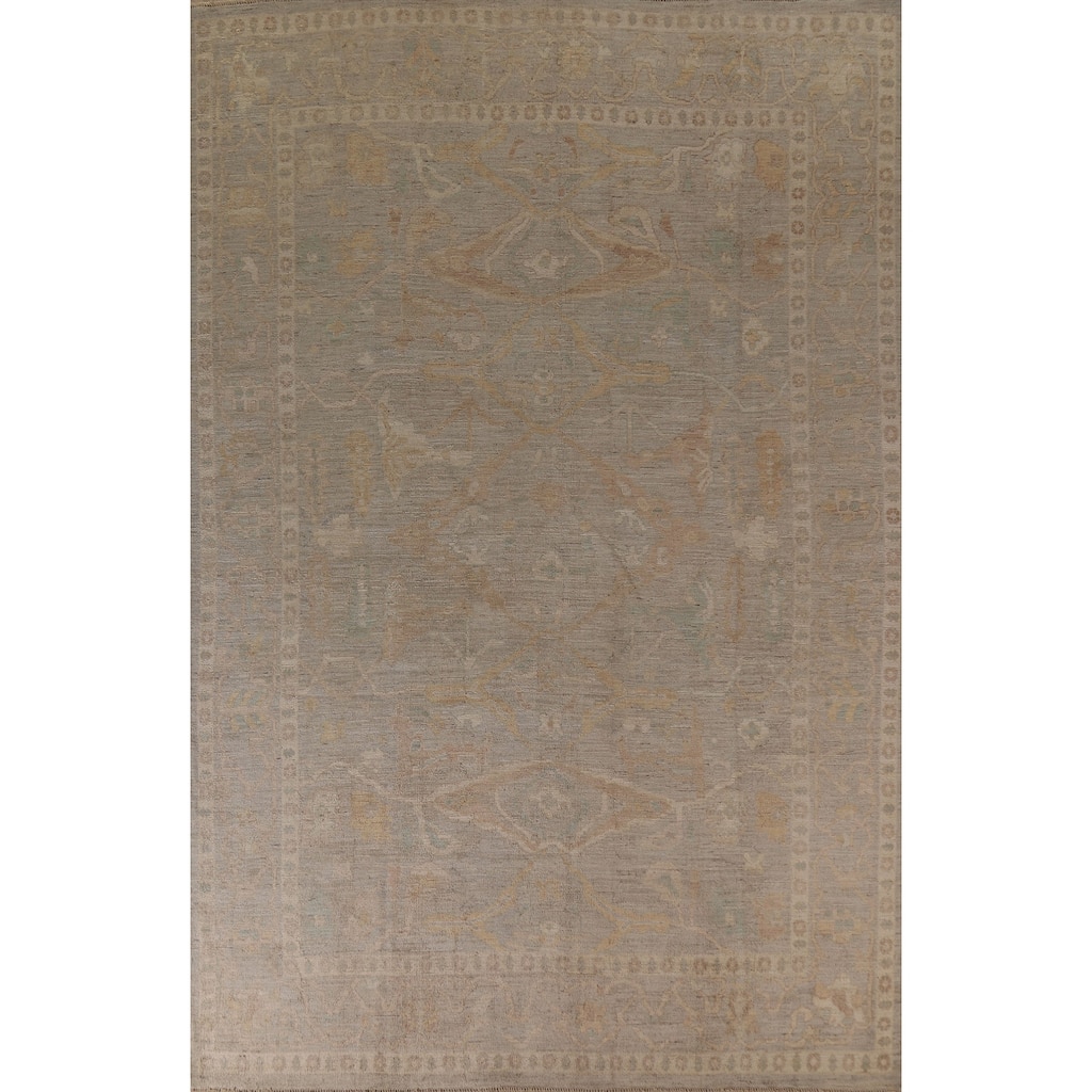 Floral Oushak Turkish Rug Hand-knotted Grey Wool Carpet - 9'1"x 12'0"