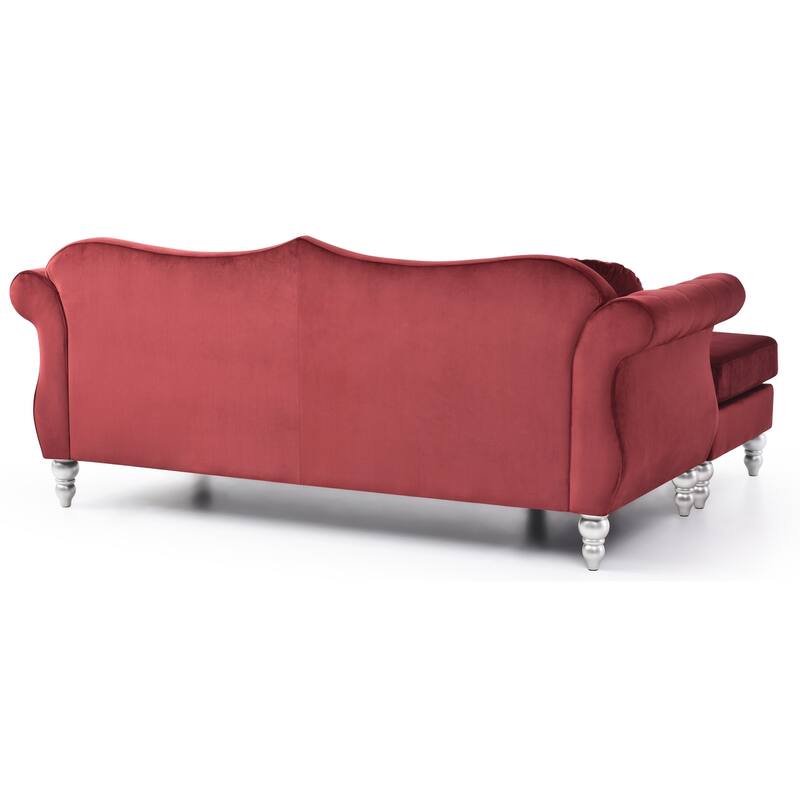 Hollywood 81 in. Velvet Chesterfield Sectional Sofa with 2-Throw Pillow - 81"L x 35"W x 34"H