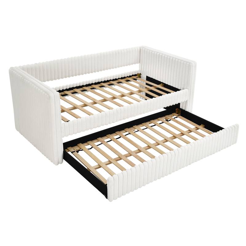 Twin Size Upholstered Velvet Sofa Bed Extendable Daybed Frame with Trundle