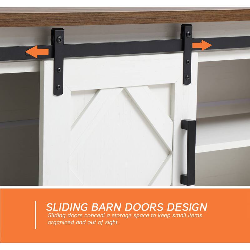 Farmhouse Sliding Barn Door TV Stand Rustic Gray for TVs up to 65"