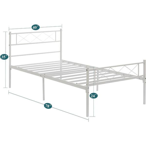 dimension image slide 0 of 6, VECELO 14 Inch Twin Size Metal Platform Bed Frame,Kids Bed Set of 2, Bed Frame Set of 2
