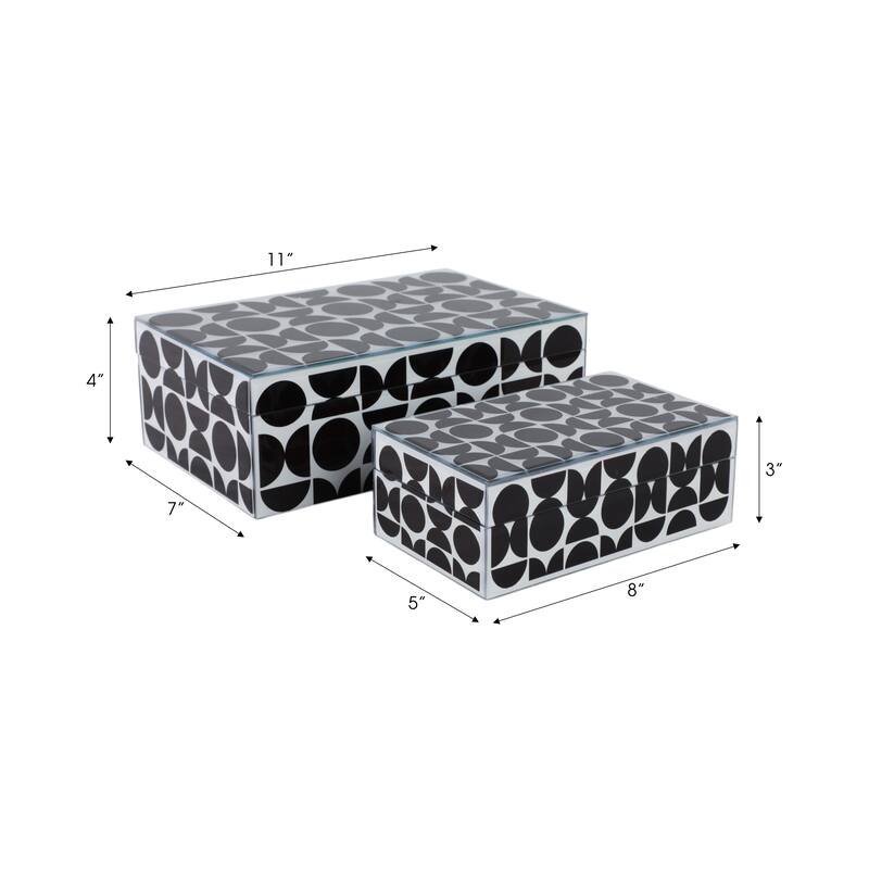 Decorative Abstract Storage Box with Lid - Set of 2, 11", Black - 11" x 7" x 3.75"
