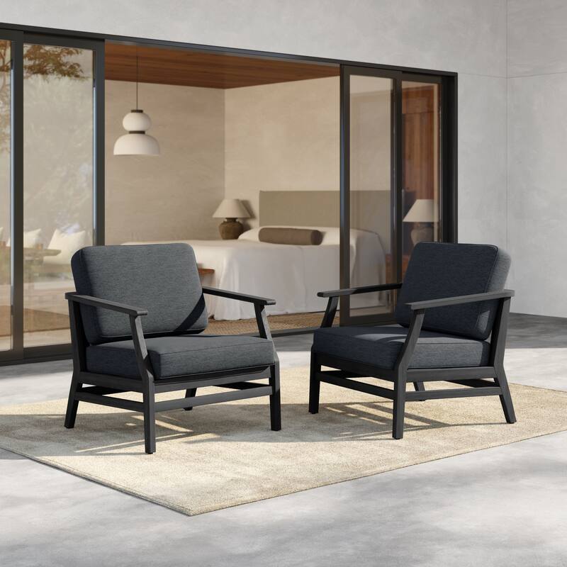 Outdoor Teak Wood Club Chairs with Cushions (Set of 2)