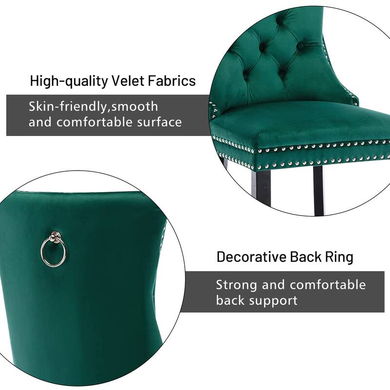 Set of 2 Modern Glam Velvet Dining Chairs - Armless TuftedAccent Side Chairs with Nailhead Trim & Ring Handle