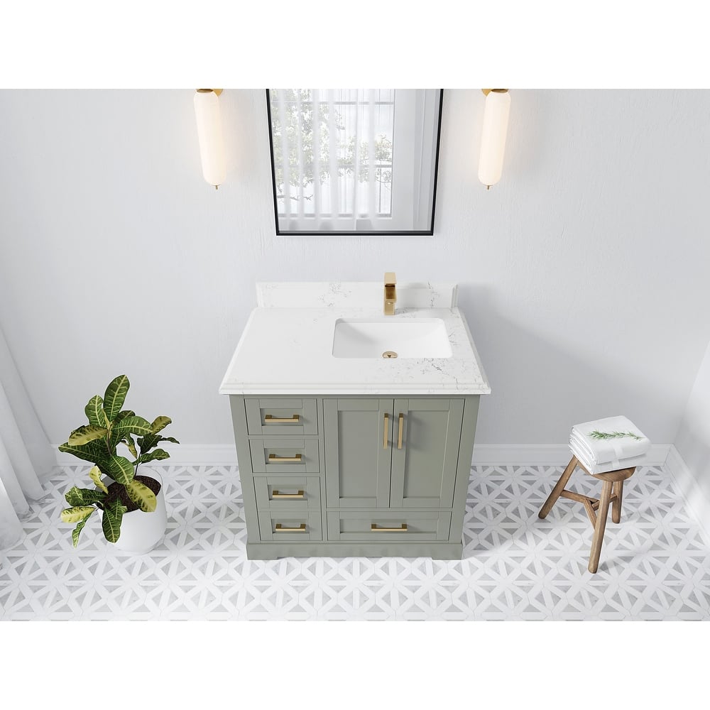 Willow Collections 36 x 22 Boston Right Offset Sink Bathroom Vanity with Quartz or Marble Countertop