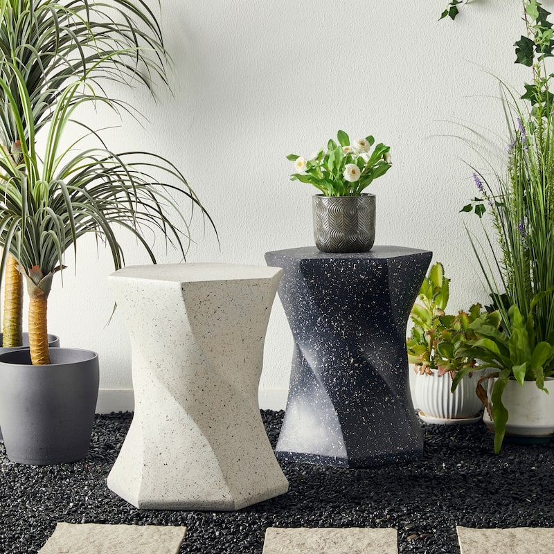 Glitzhome 17.75"H MGO Twist-Style Faux Terrazzo Garden Stool