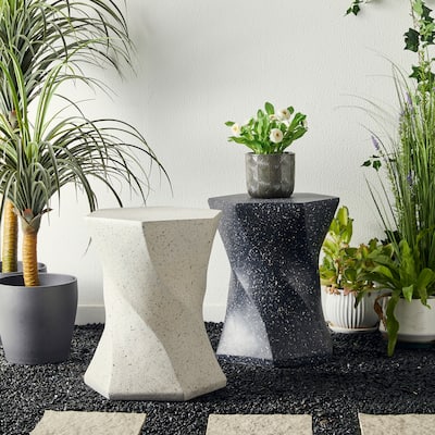 Glitzhome 17.75"H MGO Twist-Style Faux Terrazzo Garden Stool