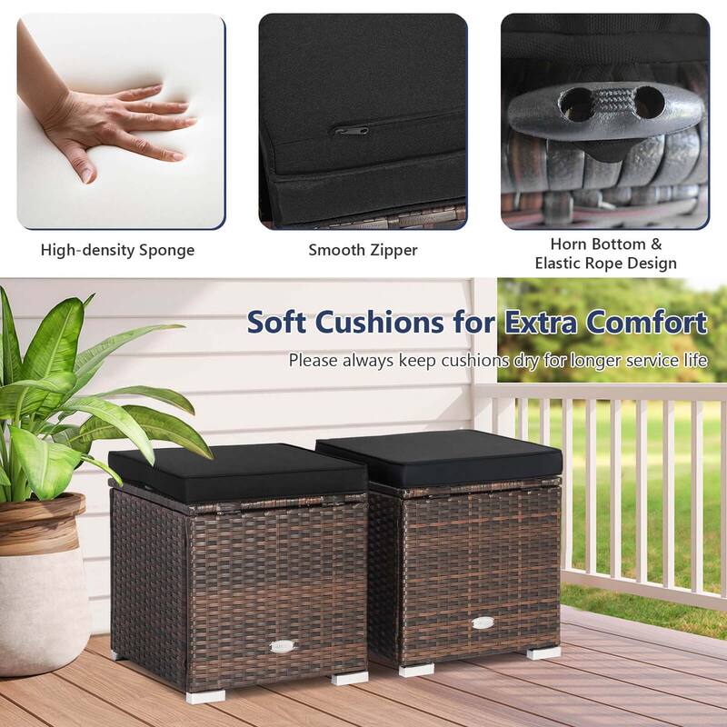 Costway 2PCS Patio Rattan Ottomans Seat Side Table Storage Box - See Details