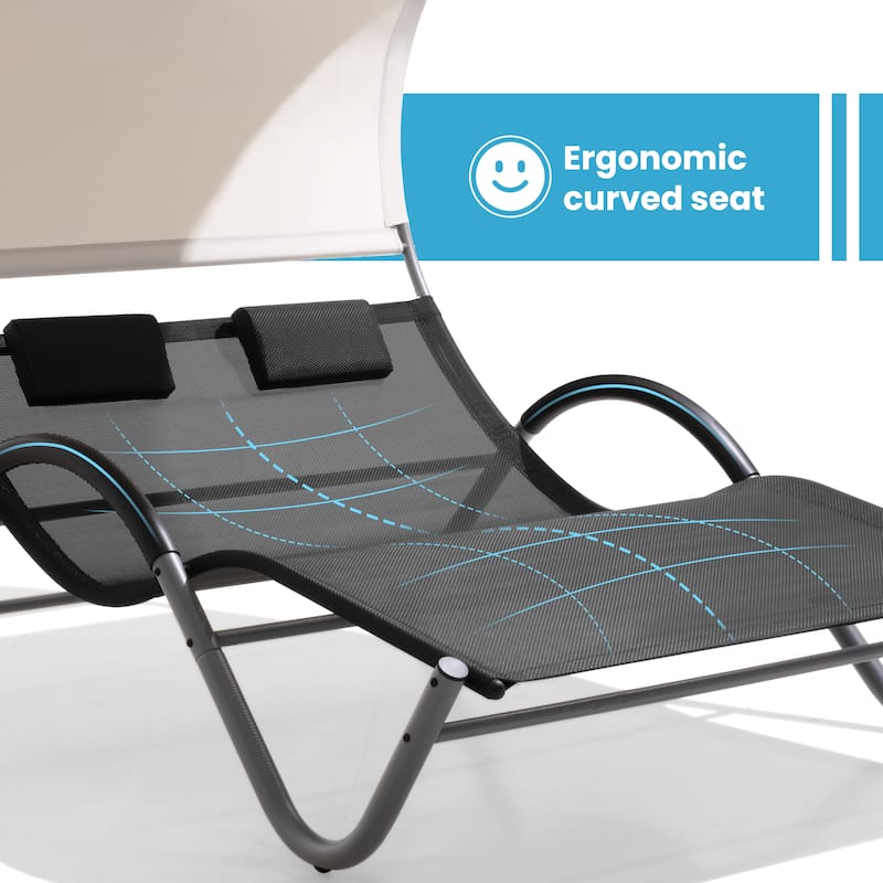Outdoor Patio Double Chaise Lounge Chair - 72.8" D x 54.7" W x 64.6" H