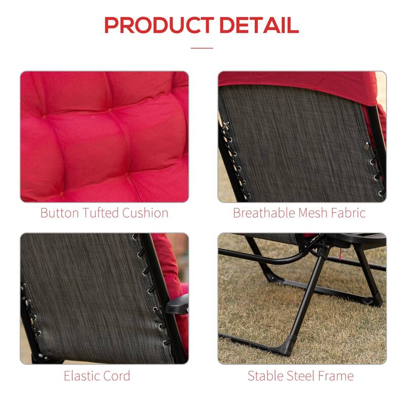 Outsunny Padded Zero Gravity Chairs, Folding Recliner Chair, Patio Lounger with Cup Holder, Adjustable Backrest