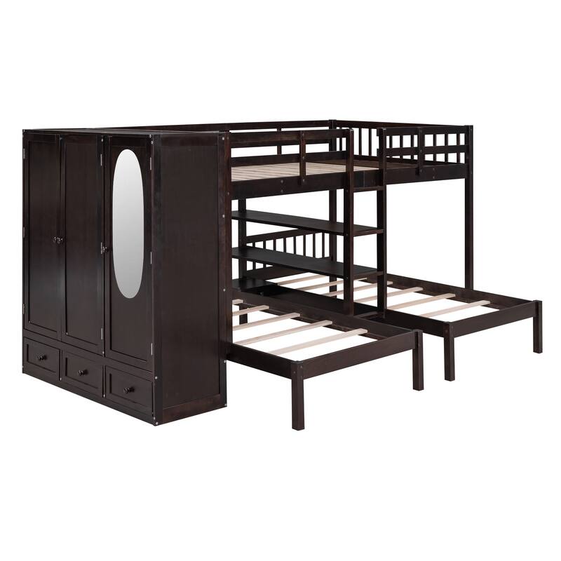Bunk Bed with Shelves, Wardrobe and Mirror