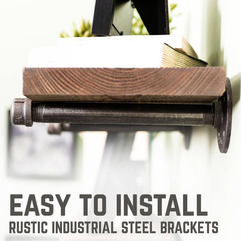 Restore Wood 36 in. Wall Shelf Straight Steel Pipe Brackets, Set of 2