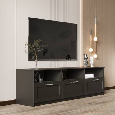 Entertainment Center 3 Open Locker Media Storage TV Console for TV Up to 80", Black - 16 inches in width