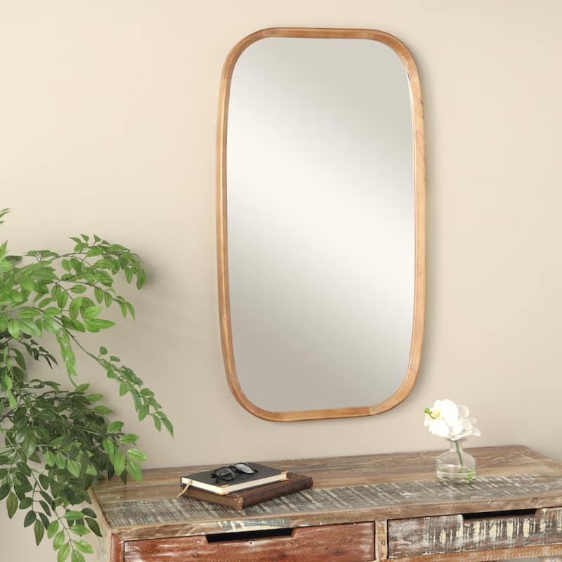 Wooden Wall Mirror with Natural Wood Grain and Rounded Edges - Brown - Roche River Decor