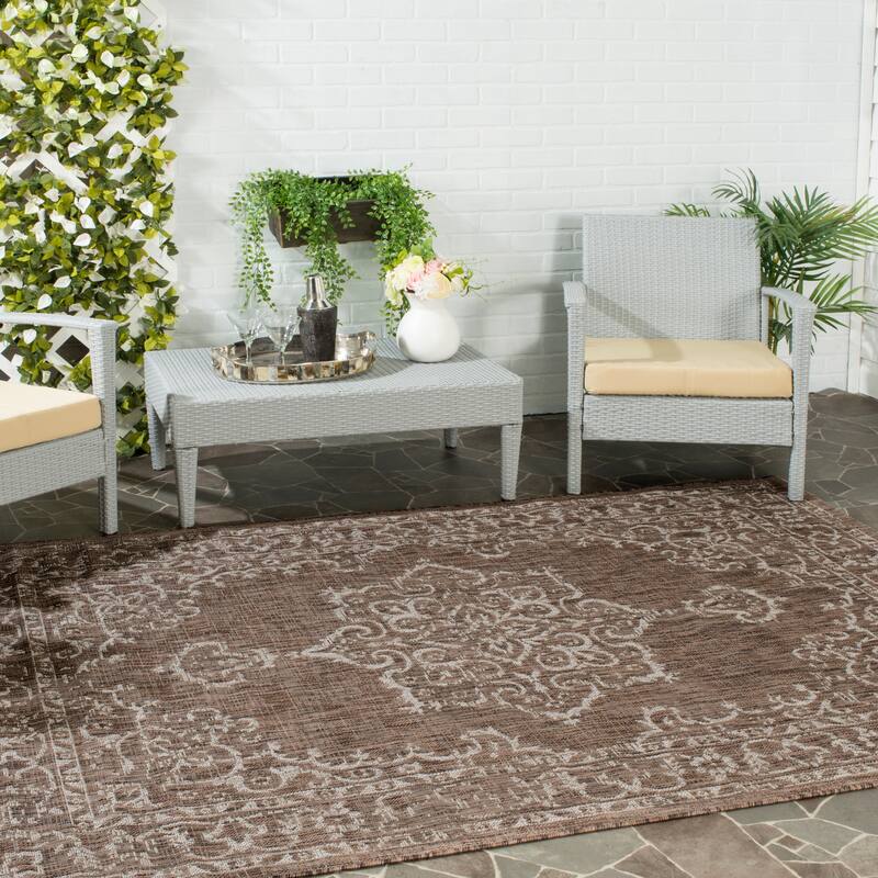 SAFAVIEH Courtyard Divna Medallion Indoor/ Outdoor Waterproof Patio Backyard - 2'7"x5' - Brown/Beige