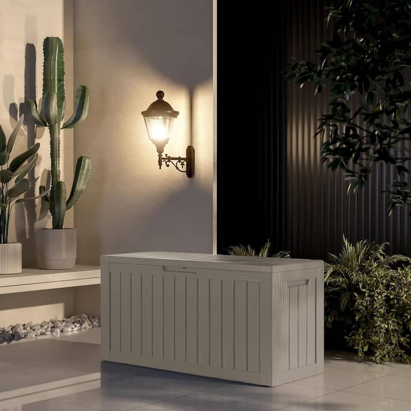 80gallon outdoor resin deck box weatherproofwith hydraulic rod, bench