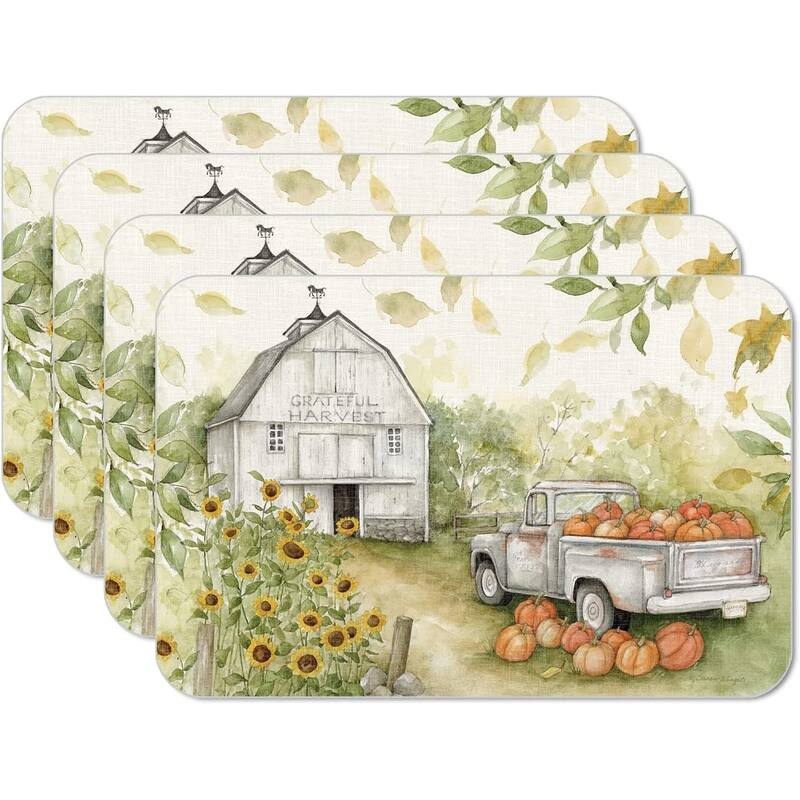 CounterArt Pumpkin Farm Reversible Easy Care Flexible Plastic Placemat, 4 Pack, Made in The USA - Set of 4
