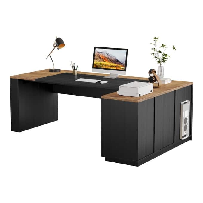 78" L Shaped Executive Desk with Drawers, Large Office Computer Desk