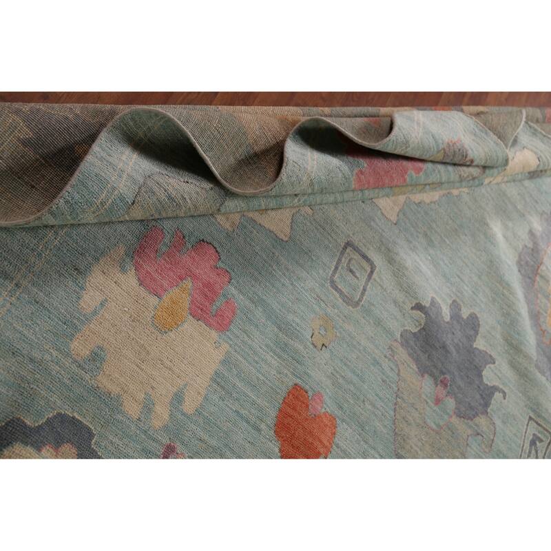 Light Blue Oushak Turkish Large Rug Handmade Vegetable Dye Wool Carpet - 10'3"x 14'0"