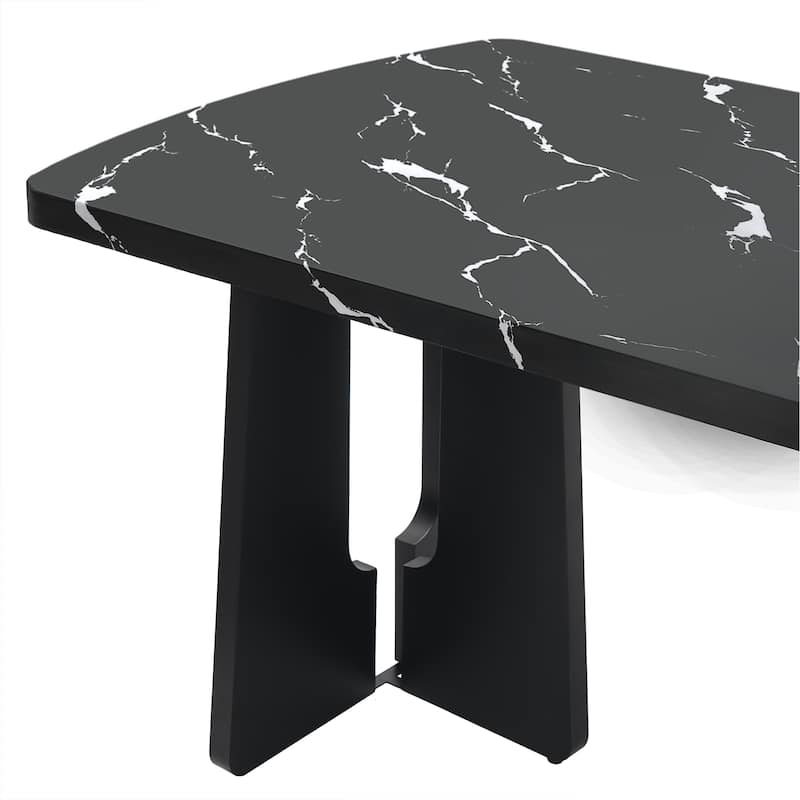 Roomfitters 63 Inch Faux Marble Dining Table, Modern Kitchen Table with Geometric Base, Large Rectangular Table