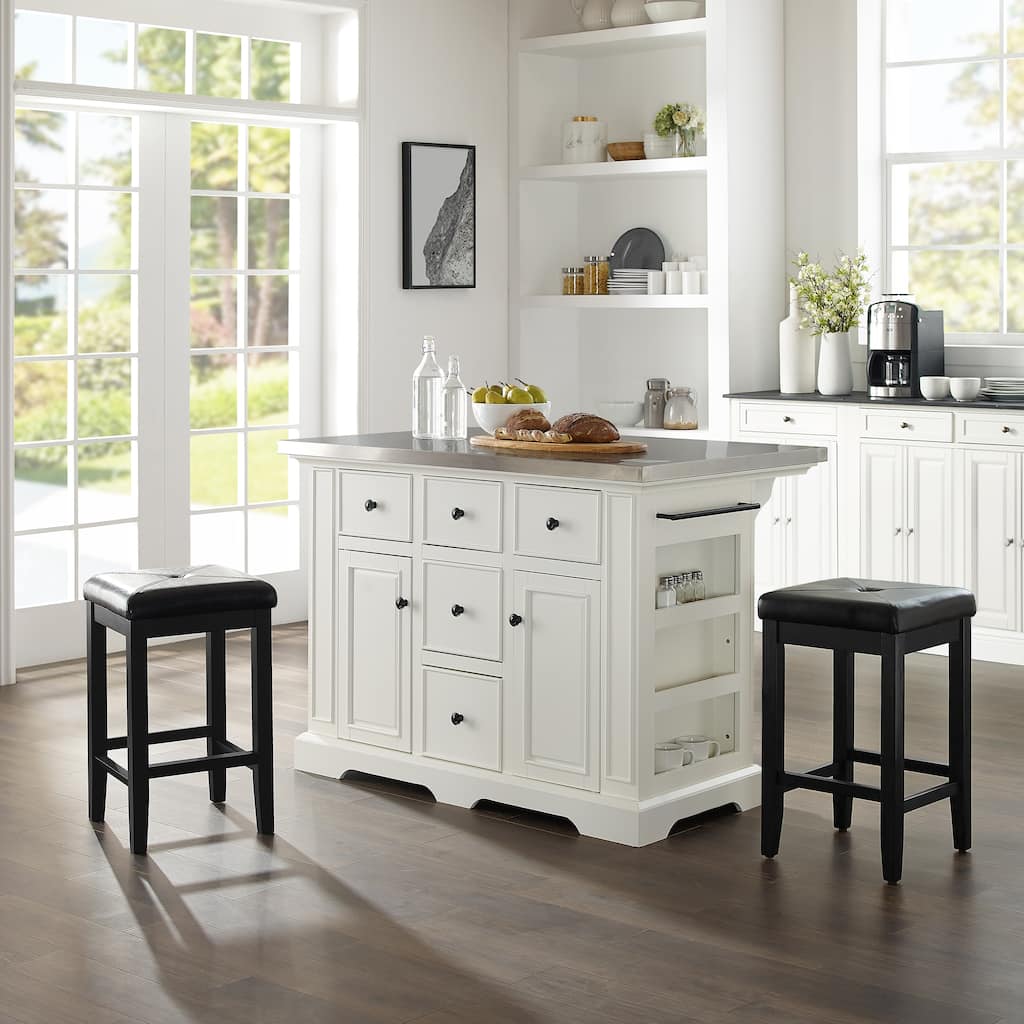 Crosley Julia Island with Upholstered Square Stools - 53"d x 50"w x 36"h