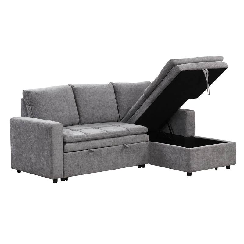 89" Polyester L-Shape Sectional 3-Seat Convertible Sofa with Storage Chaise