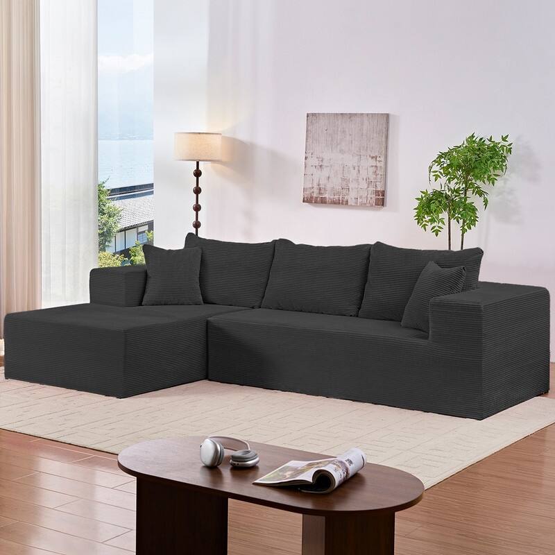 Mixoy Modern 113''Minimalist 2-Piece Corduroy Modular Chaise Sectional Sofa Deep Seat,L-Shaped Upholstered Couch With Chaise
