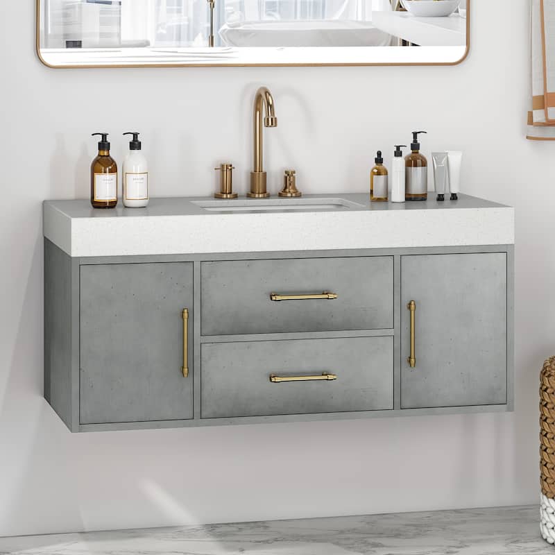 Moasis 40"/48" Wide Floating Wall Mounted Bathroom Vanity with 2 Drawers & 2 Storage Cabinet - 48 Inch - Grey