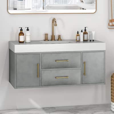 Moasis 40"/48" Wide Floating Wall Mounted Bathroom Vanity with 2 Drawers & 2 Storage Cabinet