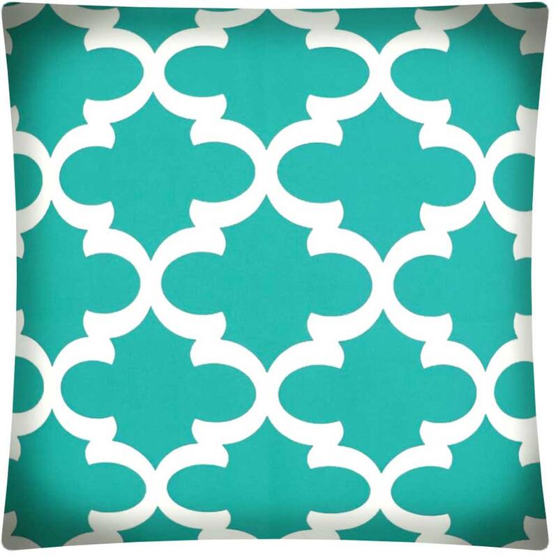 17" Aqua and White Quatrefoil Indoor Outdoor Throw Pillow Cover - 17" X 17"