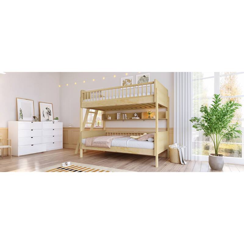 Roomfitters Twin Over Twin Bunk Bed with 3 Storage Shelves and Interchangeable Ladder