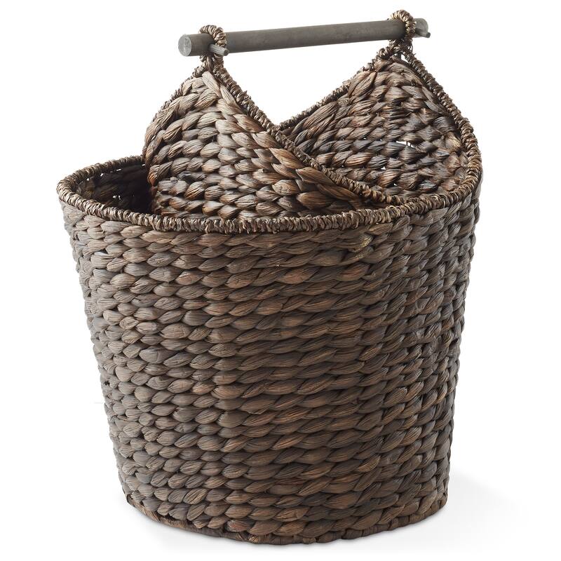 Toilet Paper Roll Holder Magazine Storage Basket Wicker Bathroom - Espresso