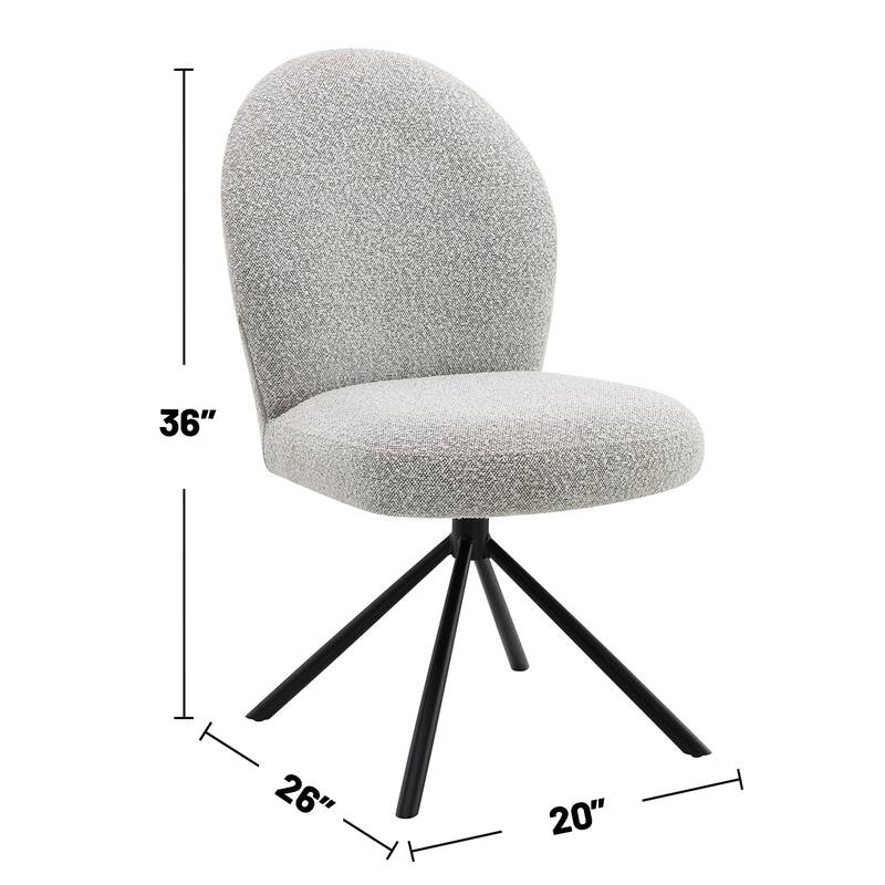 Set of 2 Boucle Upholstered Dining Chairs with Swivel in Gray and Black