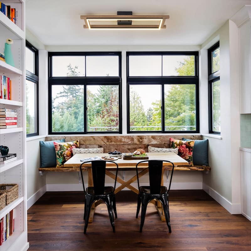 Integrated LED Rectangle Wood Semi Flush Mount Ceiling Light for Hallway Foyer