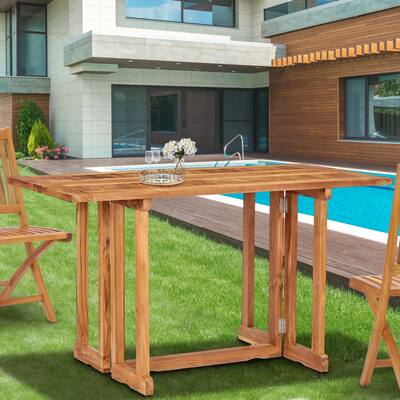 Chic Teak Hatteras Rectangular Teak Wood Outdoor Folding Dining Table, 56 x 28 Inch