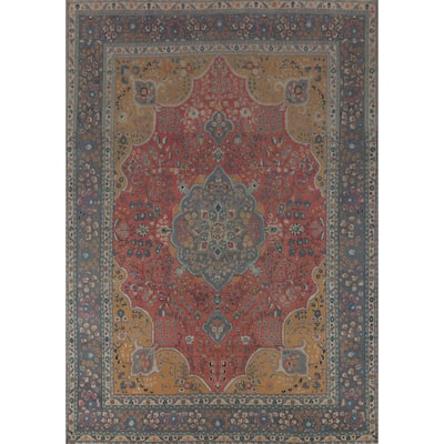 Pink Tabriz Persian Vintage Area Rug Hand-Knotted Wool Carpet - 9'10" x 12'7"