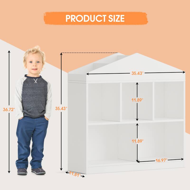 Toy Storage Organizer 5-Cubby Kids Bookshelf / Bookcase, Toddlers Playhouse Cabinet Shelf