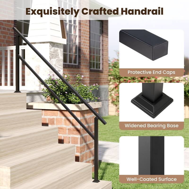 Gymax Metal Handrail 0-6 Steps w/Flexible Angle Adjustment