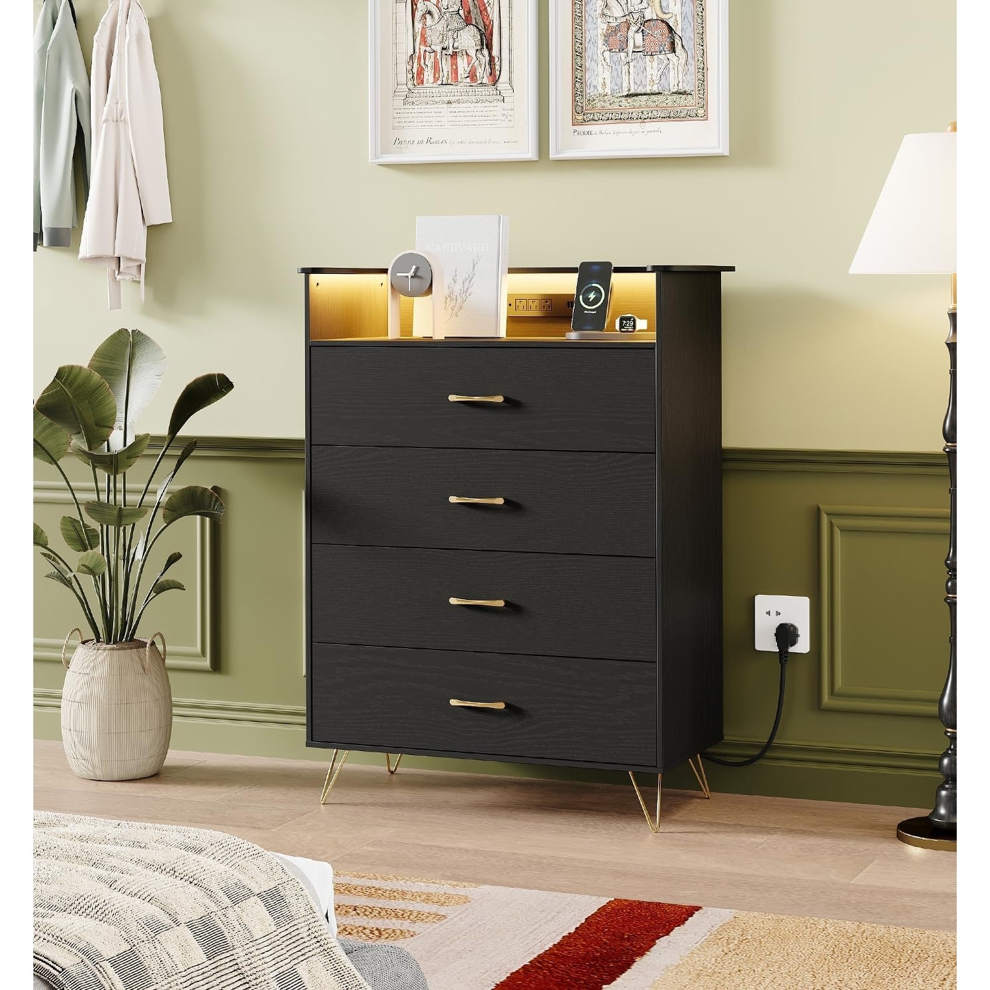 Tall 4 Drawer Modern Wooden Dresser, Large Storage Chest for Bedroom, Closet, Living Room