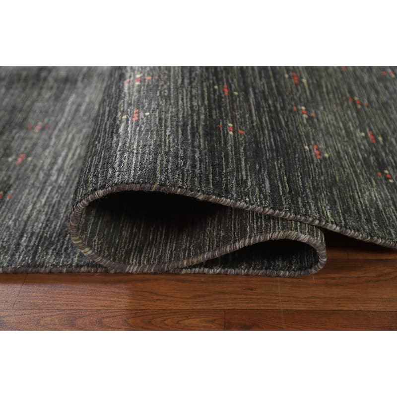 Gabbeh Indian Area Rug Hand-Knotted Grey Wool Carpet - 7'10"x 9'11"