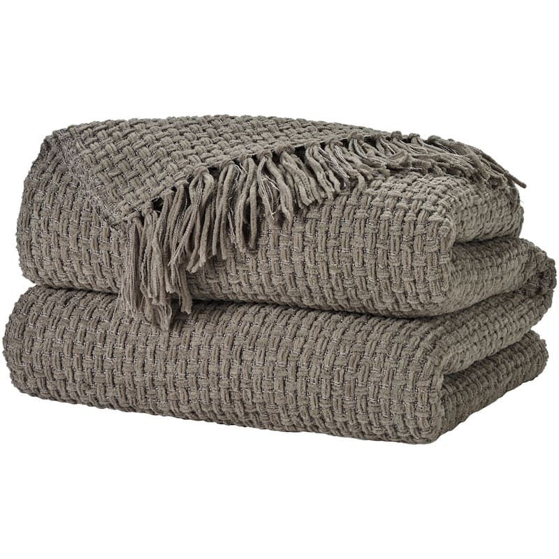 Mina Victory Lifestyle ZH225 Woven Chenille 70" x 103" White Indoor - Grey - 70" x 103"