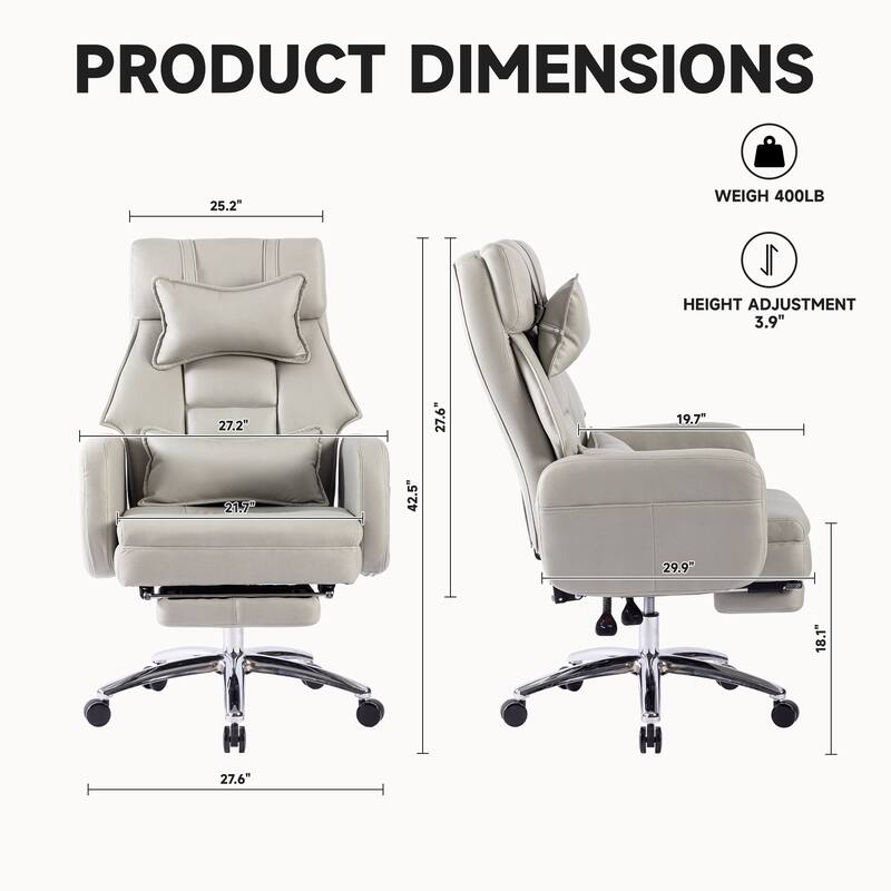 Leather High Back Reclining Office Chair with Footrest, Dark Gray Executive Chair Computer Task Chair with Lumbar Support