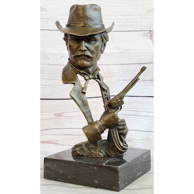 Wyatt Earp Wild West Ok Corral Bronze Bust Sculpture Statue Western Art Decor