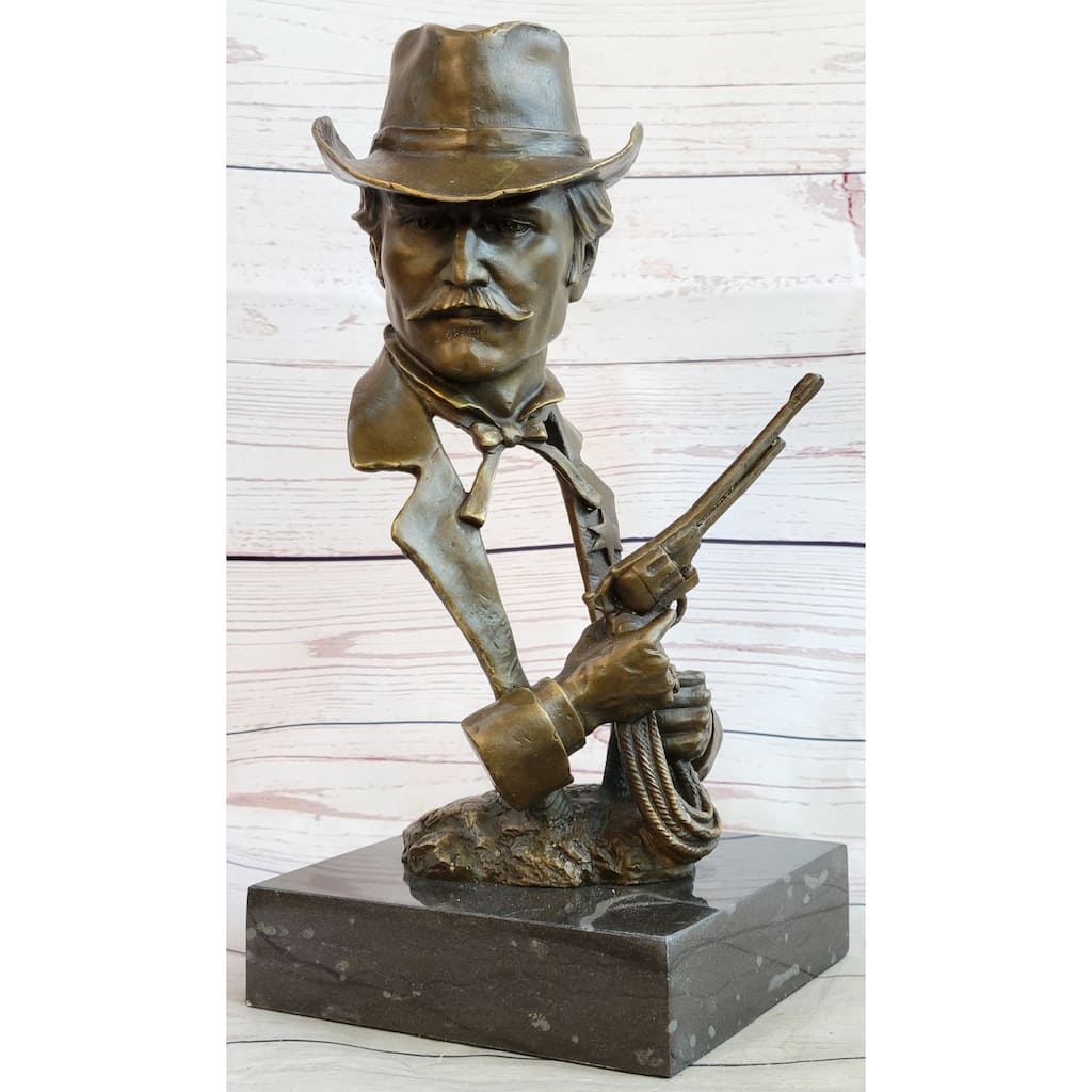 Wyatt Earp Wild West Ok Corral Bronze Bust Sculpture Statue Western Art Decor