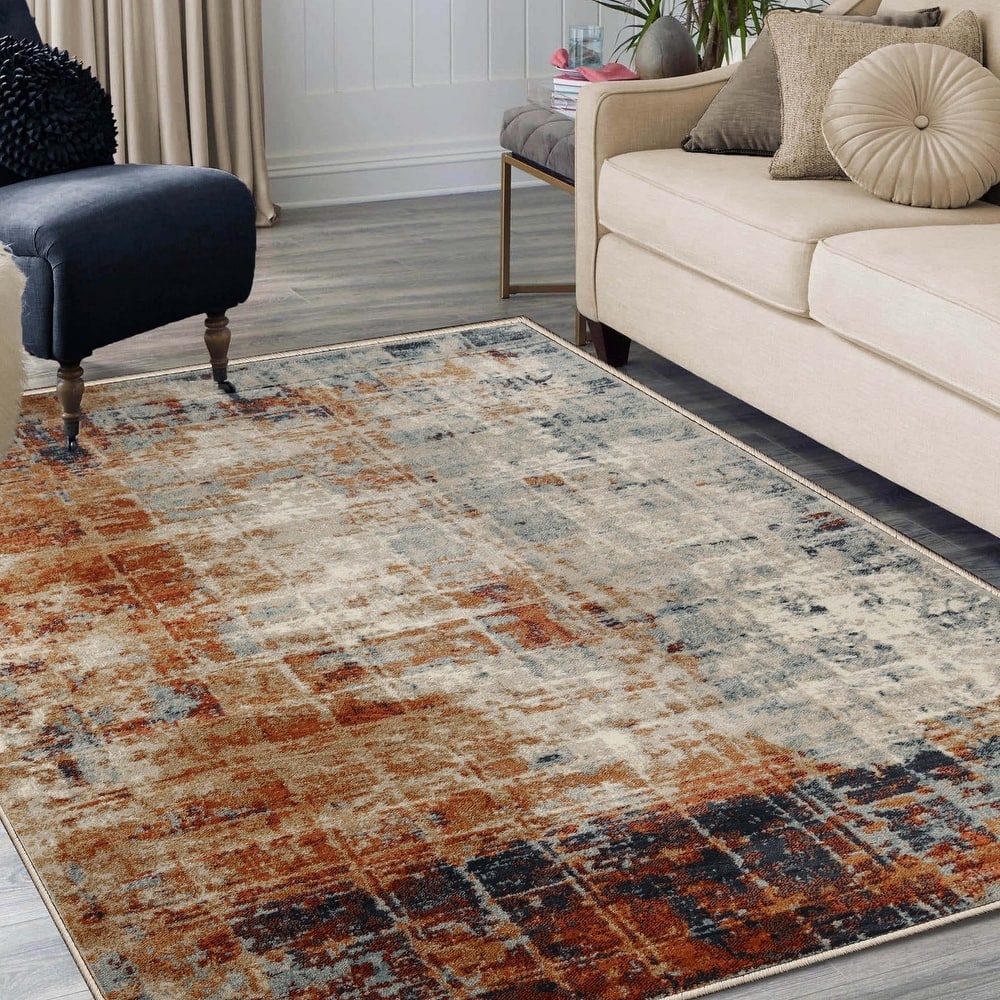 Distressed Abstract Lines Indoor Runner or Area Rug by Superior