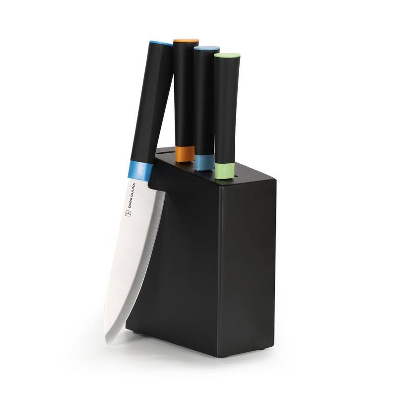 Dura Living 5-Piece Knife Block Set - High Carbon Stainless Steel Blades, Compact Wood Block