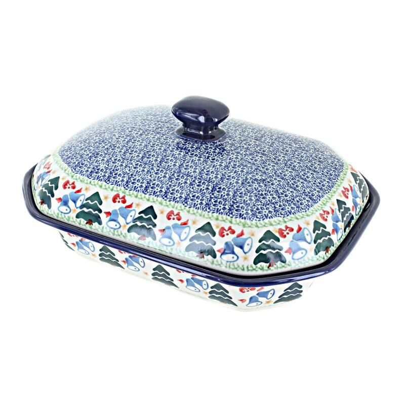 Blue Rose Polish Pottery 662 Ceramika Artystyczna Medium Covered Baker - Winter Bells